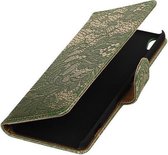 Donker Groen Lace booktype wallet cover - telefoonhoesje - smartphone hoesje - beschermhoes - book case - hoesje voor LG K4 (2016) K120E