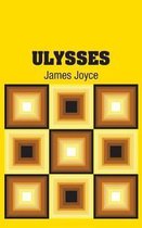 Boekomslag van ULYSSES van James Joyce met een gele achtergrond en een raster van negen vierkanten in bruin- en geeltinten.