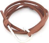 Armband - PU Imitatieleer - Kunststof Sluiting Vishaak - Bruin en Zilverkleurig - Musthaves