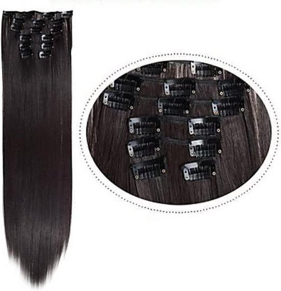 Synthetic Clip-In HairExtensions sets kleur zwart/bruin140 gram