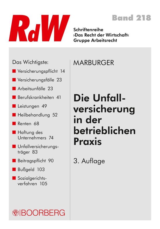 Das Recht der Wirtschaft 218 - Die Unfallversicherung in der ... - cover