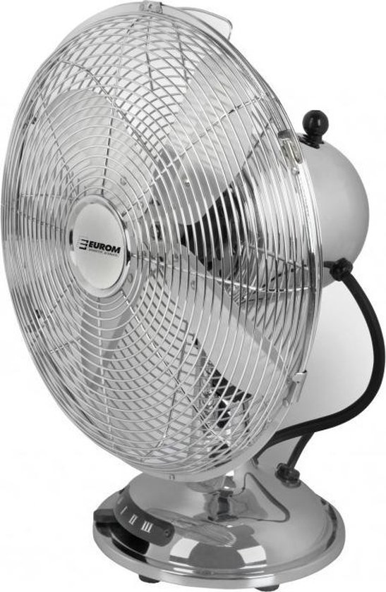 Tafelventilator metaal 30 cm Eurom VTM12 robuust design 12 inch ventilator chroom