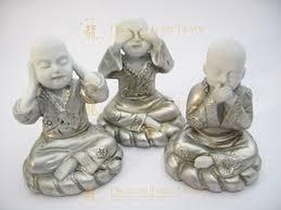 Boeddha -drie Monniken - Horen-Zien -Zwijgen - Wit - 8 cm