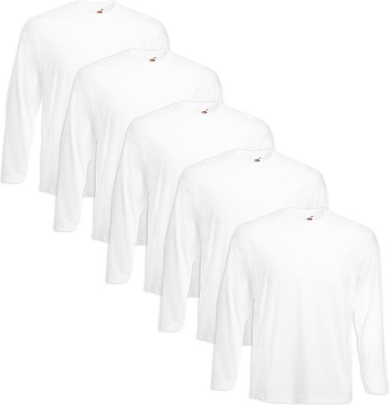 Fruit of the Loom Value Weight T-shirt manches longues 5 pièces blanc S