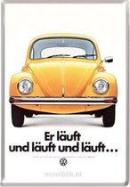 VW Kever Geel Metalen Postcard 10 x 14 cm.