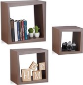 relaxdays wandplank set van 3 - design - blinde montage - boekenplank - decoratief - open bruin