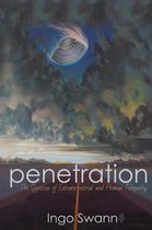 Boekomslag met de titel 'Penetration: The Question of Extraterrestrial and Human Telepathy' van Ingo Swann. Een vliegende schotel hangt in een dramatische hemel boven een weg.