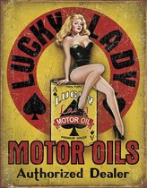 Signs-USA Lucky Lady Motor Oil - Retro Wandbord - Metaal - 40x30 cm