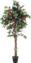 Europalms - Kunstplant - Fruitboom of met Kunstbloemen - Kunstplanten voor binnen en buiten - Camelia red cemented 180cm