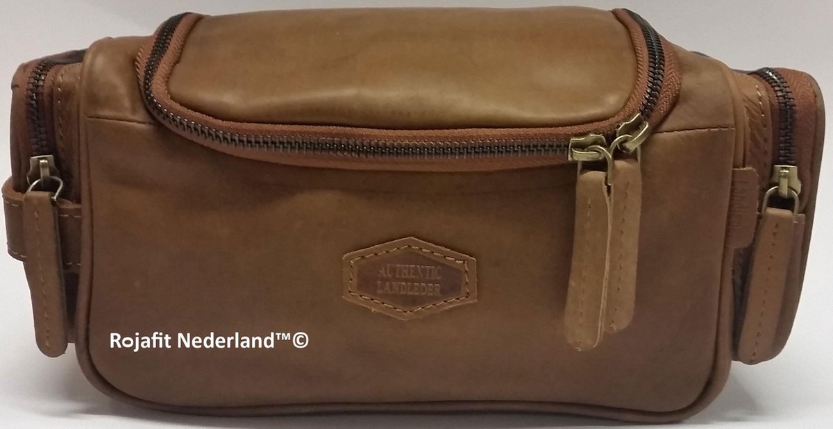 Landleder - Hang-Up Toilettas - Luxe lederen uitvoering - "Pinch of Wax" - Naturel Bruin - Afmeting 29 x 14 x 16 cm.