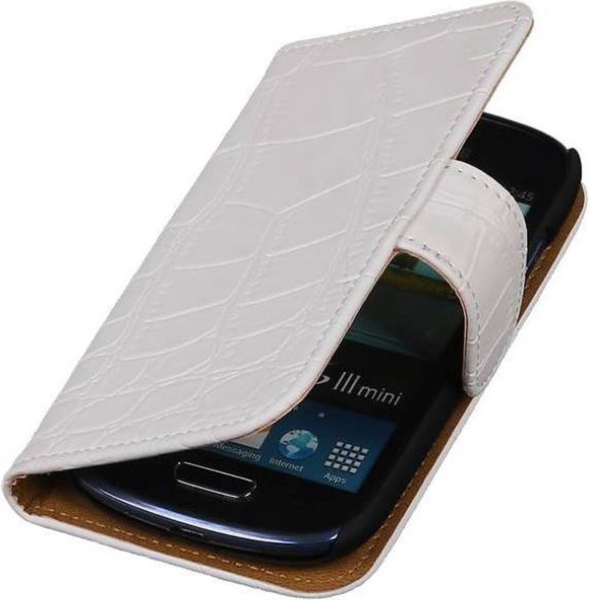 Mobieletelefoonhoesje.nl - Samsung Galaxy S3 Hoesje Krokodil Bookstyle Wit