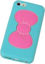 Vlinder Telefoonstandaard Case TPU iPhone 5/5S Turquoise - Back Cover Case Wallet Hoesje