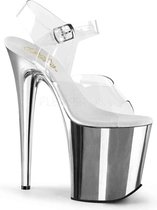 Pleaser Sandaal met enkelband, Paaldans schoenen -39 Shoes- FLAMINGO-808 Paaldans schoenen Zilverkleurig/Transparant