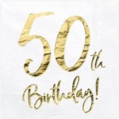 20x Serviettes anniversaire blanches 50 ans 33 cm - Serviettes 50 ans 20 pièces