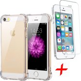 Hoesje geschikt voor iPhone 5 / 5s / SE - Anti Shock Proof Siliconen Back Cover Case Hoes Transparant - Tempered Glass Screenprotector