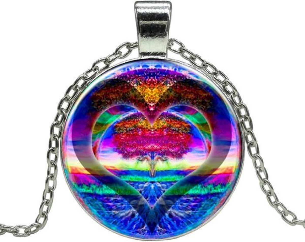 Fako Bijoux® - Ketting - Cabochon - Hart - Multicolour