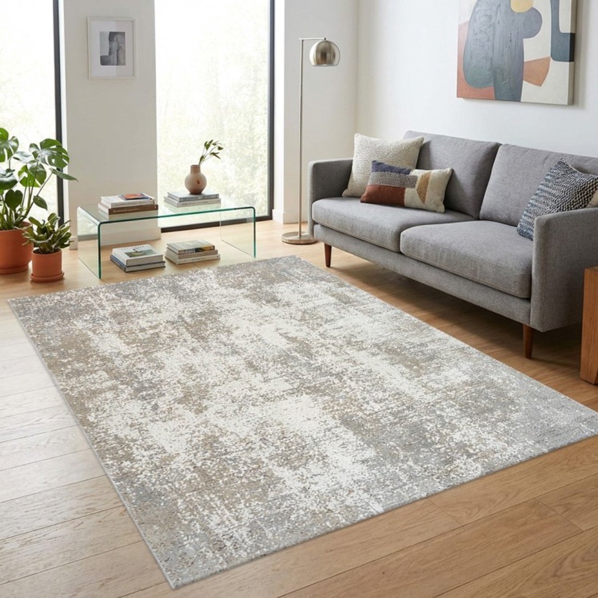 TapisTrend Designer tapijt Beige 200x290 cm Modern abstract vloerkleed met een gestructureerd, verweerd effect voor de woonkamer, slaapkamer en eetkamer