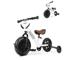 KRIDDO 2-in-1 Kinderdriewieler en Loopfiets voor Peuters vanaf 2 Jaar - Afneembare Pedalen en Opvouwbare Steunpennen - DIY Plaat - Fiets Speelgoed voor Kinderen van 18 Maanden tot 3 Jaar - Wit