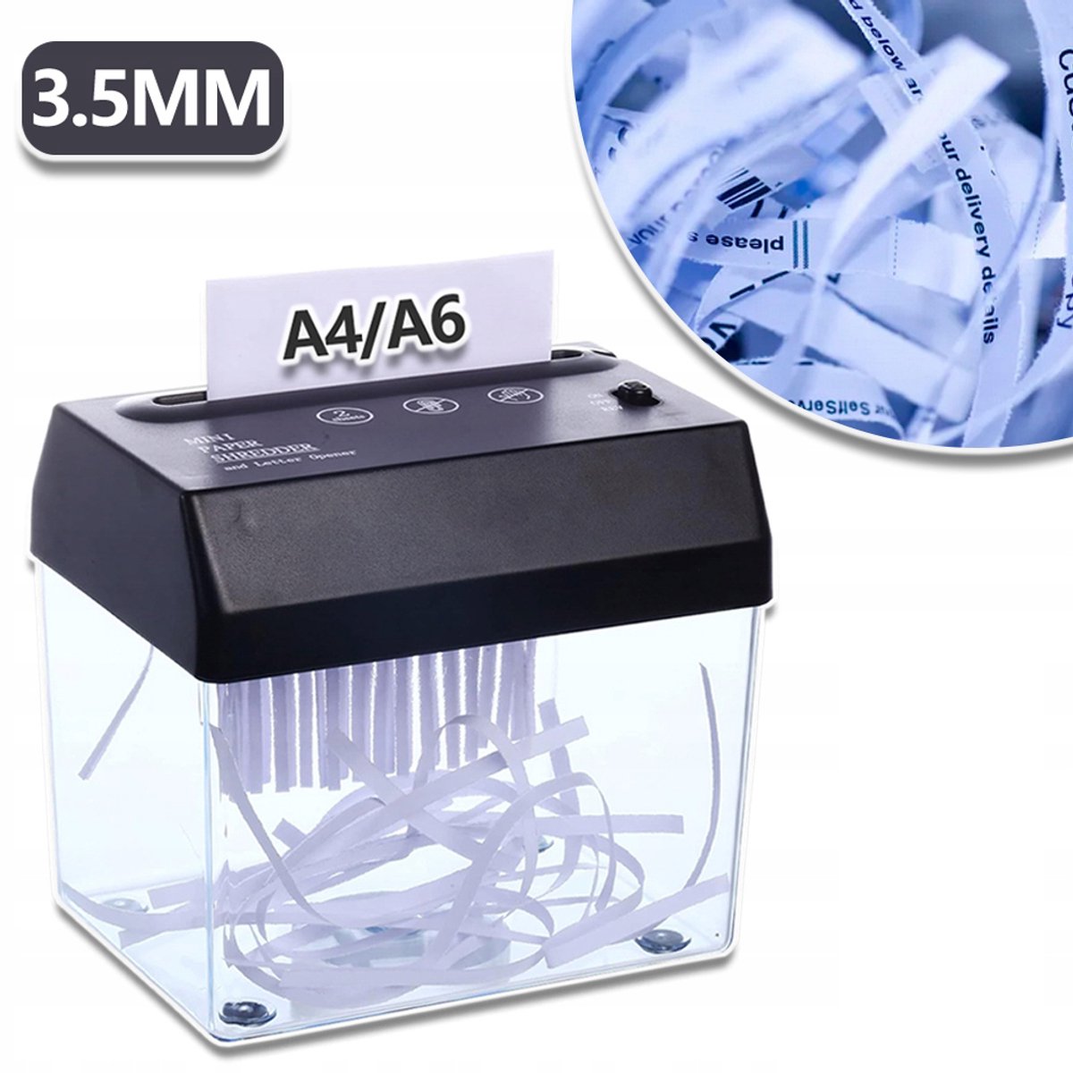120 mm Invoer En 3,5 mm Strooksnede – A6 Mini-Papiervernietiger Met USB- En Batterijvoeding – Handzaam Voor Bonnetjes, Cheques En Enveloppen – Onmisbaar Voor Je Studentenkamer