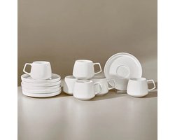 Karaca Streamline Saturn - Koffiekopjesset – 6 Personen – Turkse Koffiekopjes met Schotels - Porselein - Espressokopjes