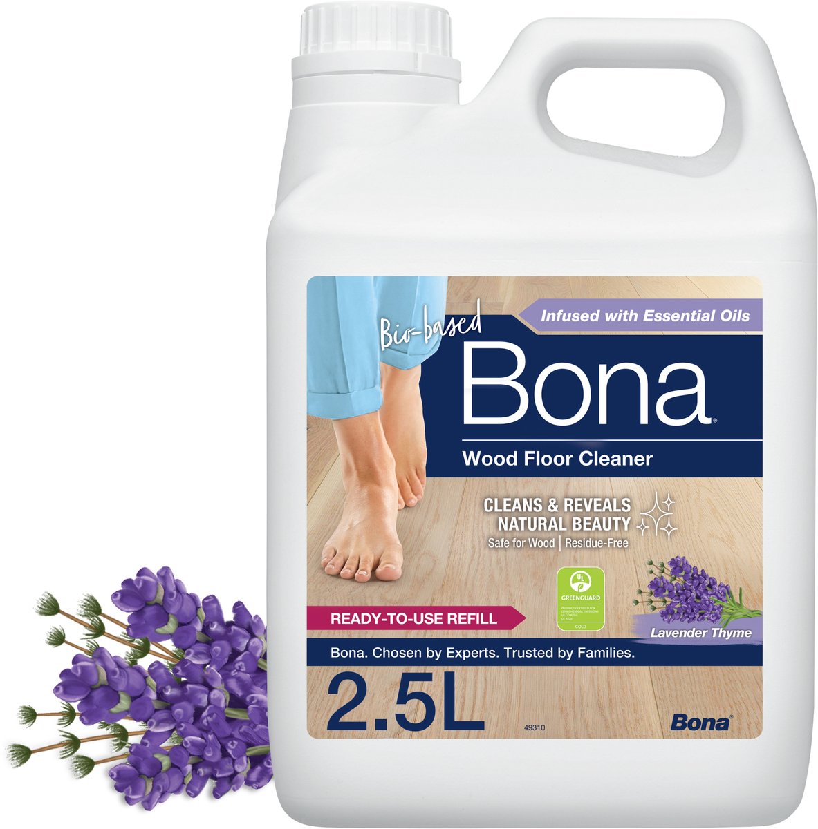 Bona Houten Vloer Reiniger - Navulling 2,5 Liter - Frisse LavenderThyme Geur - Parketreiniger - Vloerreiniger - Droogt Snel - Gebruiksklaar