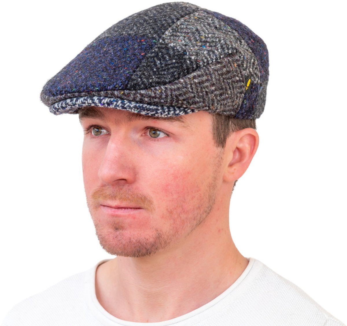 Hatman of Ireland The Dubliner Patchwork Flat Cap Navy/Grey – 100% Kerry Tweed Maat Large (59cm)
