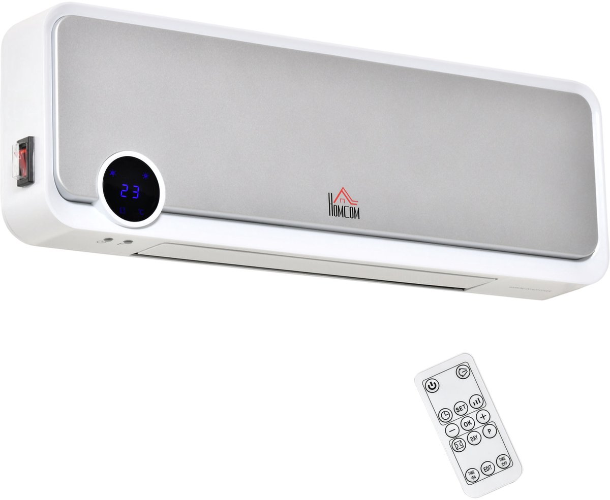"Elektrische Kachel - Wandmontage - 2000W - Wandventilatorkachel - met LED-display - met 3 Bedrijfsstanden - met Afstandsbediening en Timer - Wit "