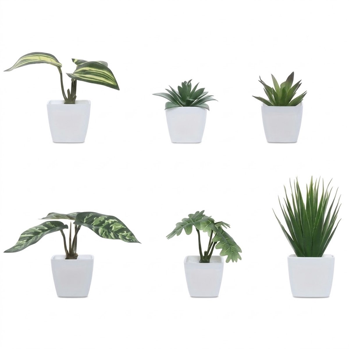 NUVEX Groene kunstplanten in witte potten 6 stuks – mini kunst planten set – decoratieve nep planten voor woonkamer slaapkamer kantoor tafel vensterbank boekenplank en woondecoratie