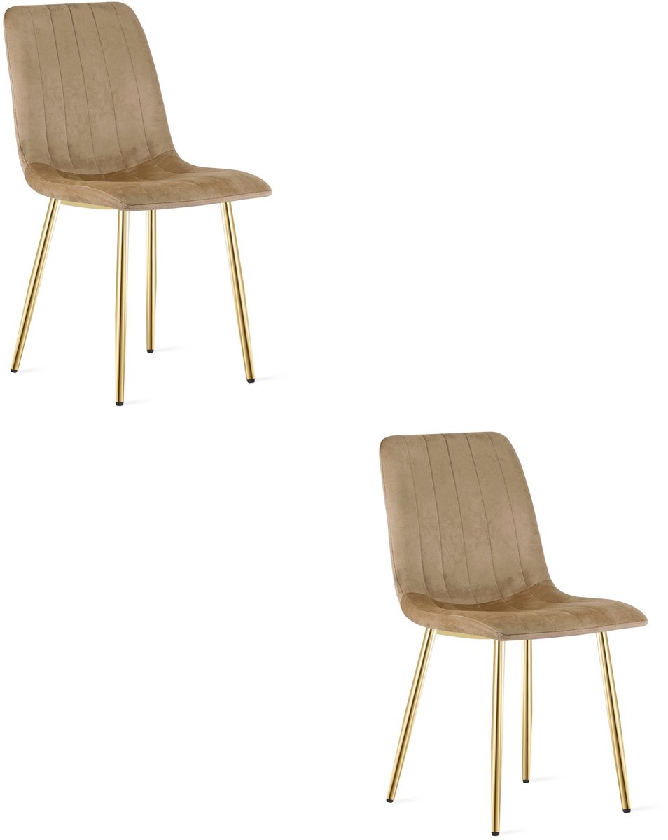 Set van 2 Eetkamerstoelen LAVA - Bruin met Gouden Poten – Velvet Gestoffeerde Design Stoelen – Comfortabele Stoelen voor Eetkamer, Keuken en Woonkamer - 110 kg