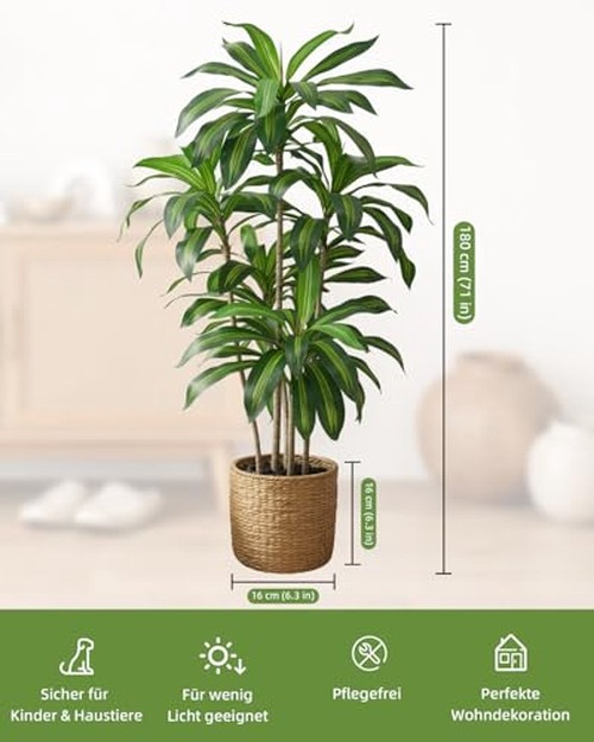 Kunstmatige Dracaena Plant met Bonte Groene Bladeren 160cm