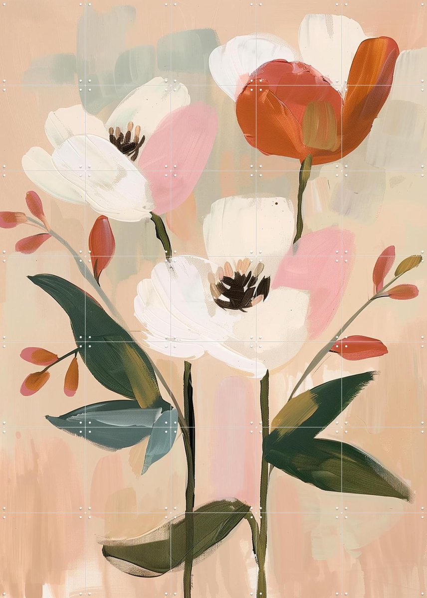 IXXI Soft Blossom, Branka Kodžoman - 100 x 140 cm - Gratis ophangtool - Grote wanddecoratie en posters - Modern, Kwaststreken, Eetkamer, Woonkamer