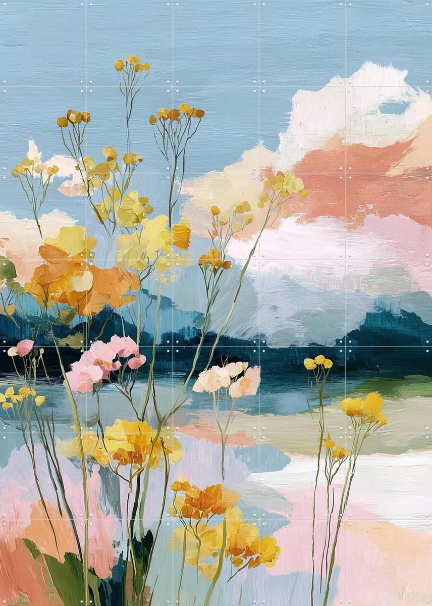 IXXI Pastel Botanical Shore, Branka Kodžoman - 100 x 140 cm - Gratis ophangtool - Grote wanddecoratie en posters - Kwaststreken, Fantasierijk, Modern