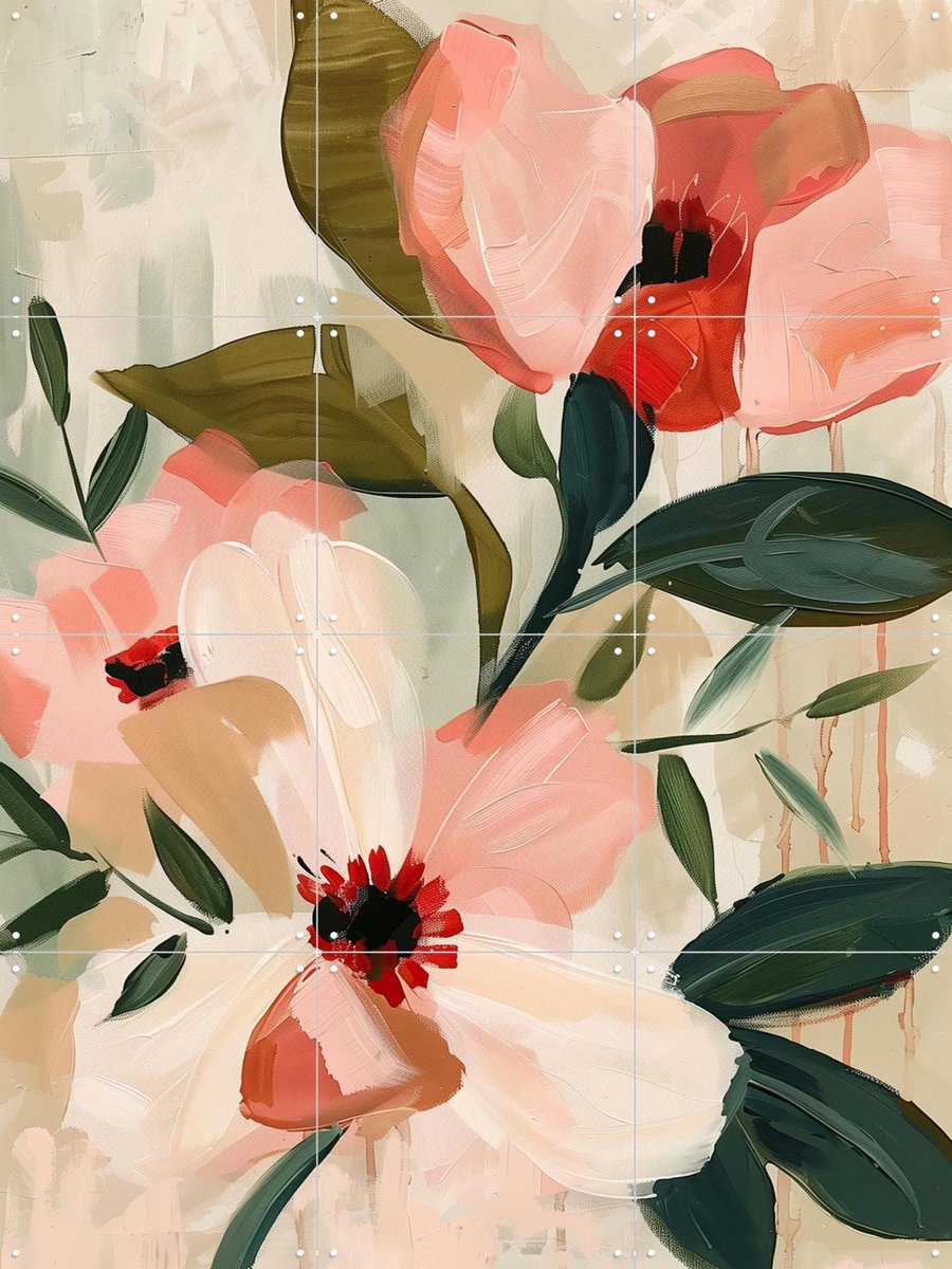 IXXI Soft Bloom Garden, Branka Kodžoman - 60 x 80 cm - Gratis ophangtool - Grote wanddecoratie en posters - Speels, Kwaststreken, Modern, Olieverf
