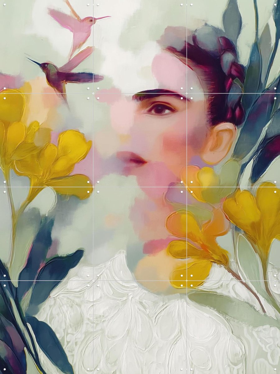 IXXI Frida Hummingbird Floral Portrait, Branka Kodžoman - 60 x 80 cm - Gratis ophangtool - Grote wanddecoratie en posters - Modern, Kleurrijk