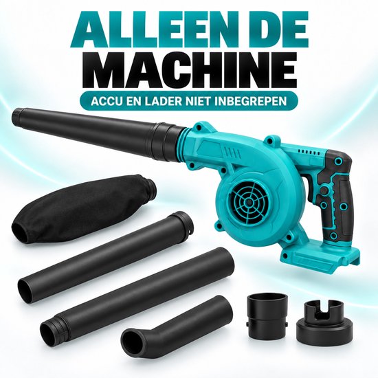 Draadloze Bladblazer en Stofzuiger – 2-in-1 Machine Zonder Accu – Met Blaaspijpen en Opvangzak – Voor Bladeren, Stof, Terras, Garage en Autoreiniging — afbeelding 5