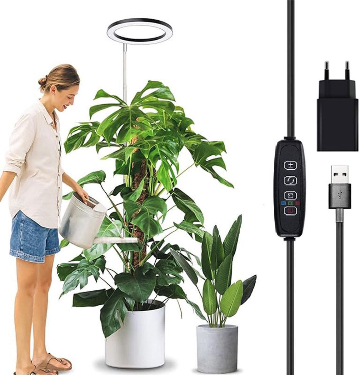 Groeilamp - Kweeklamp - 72 LEDs Volledig Spectrum - 155 cm - 360° Zwanenhals - 3/9/12u Timer - Hoogte Verstelbaar - 3 Kleurmodi - 10 Helderheidsniveaus - Zwart