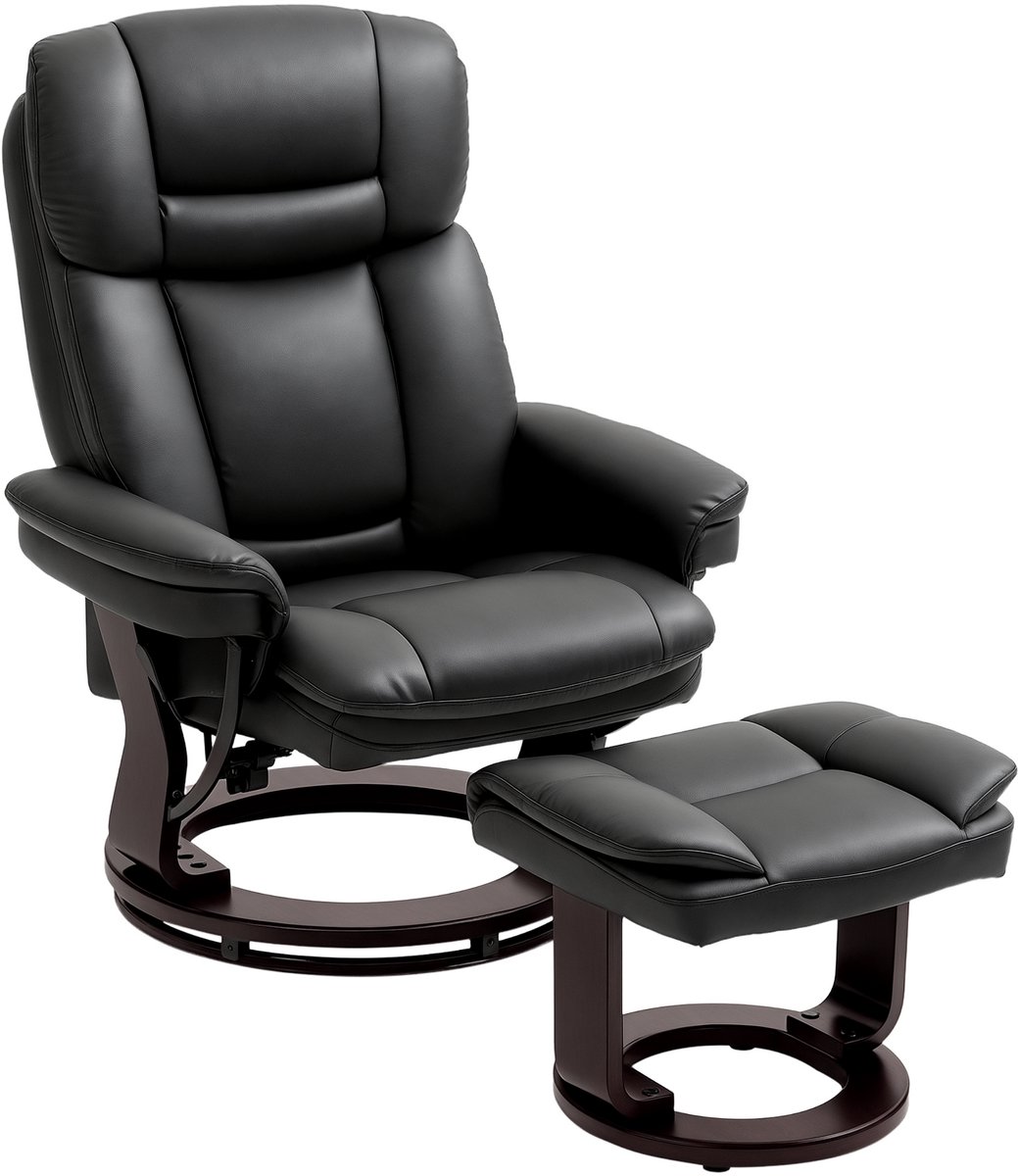 Relaxfauteuil met Voetenbank - Gestoffeerde Fauteuil - Moderne Relaxstoel - Kantelbaar tot 130° - Verstelbare Rugleuning - 360° Draaibaar - tot 150 kg - Relaxstoel - Ligstoel - TV Stoel - Loungestoel - Leesstoel - Zwart