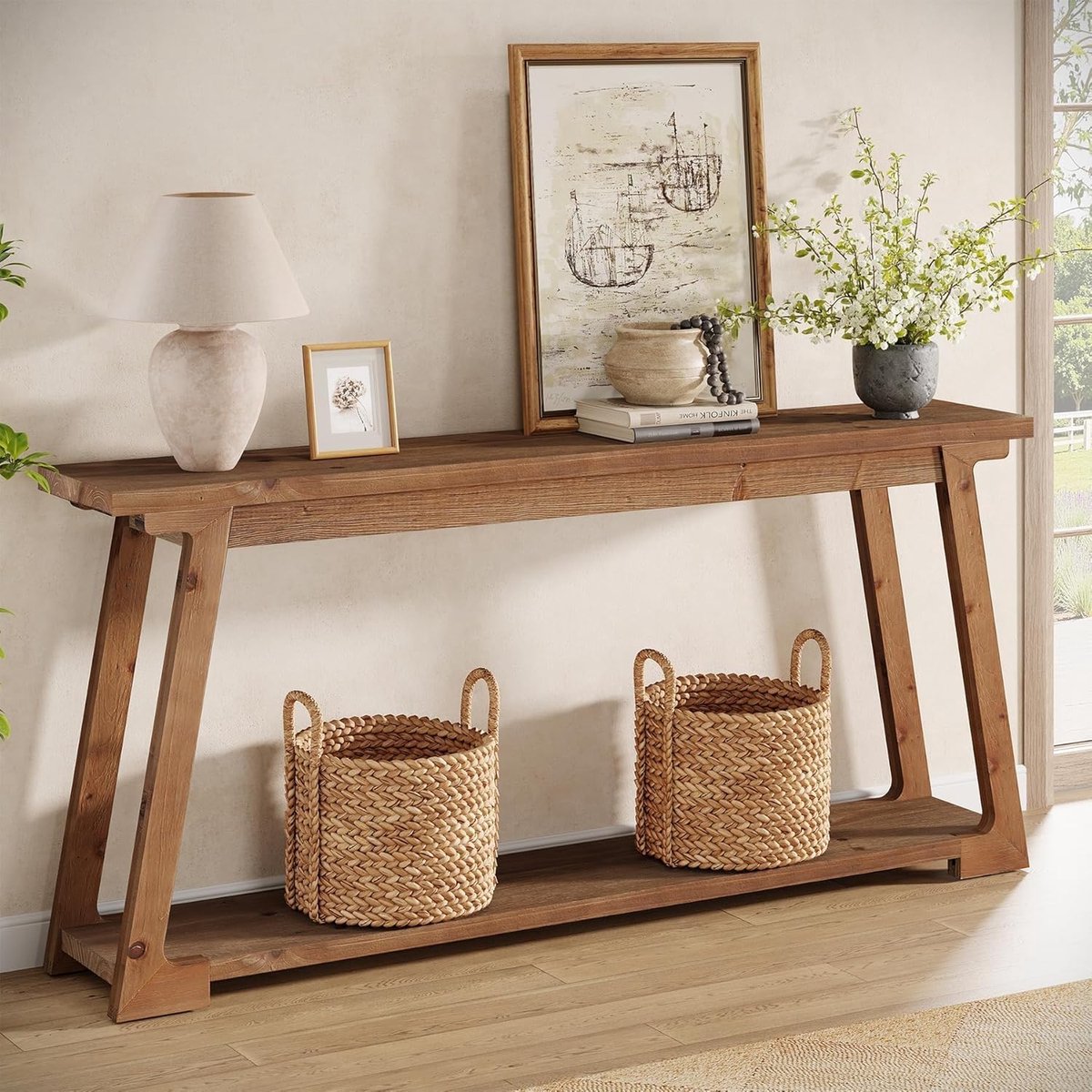 LITTLE TREE Massief houten sidetable -160 X 30 X 83 cm - X-poten - Landhuis stijl - Voor gang en woonkamer - Kantelbeveiliging