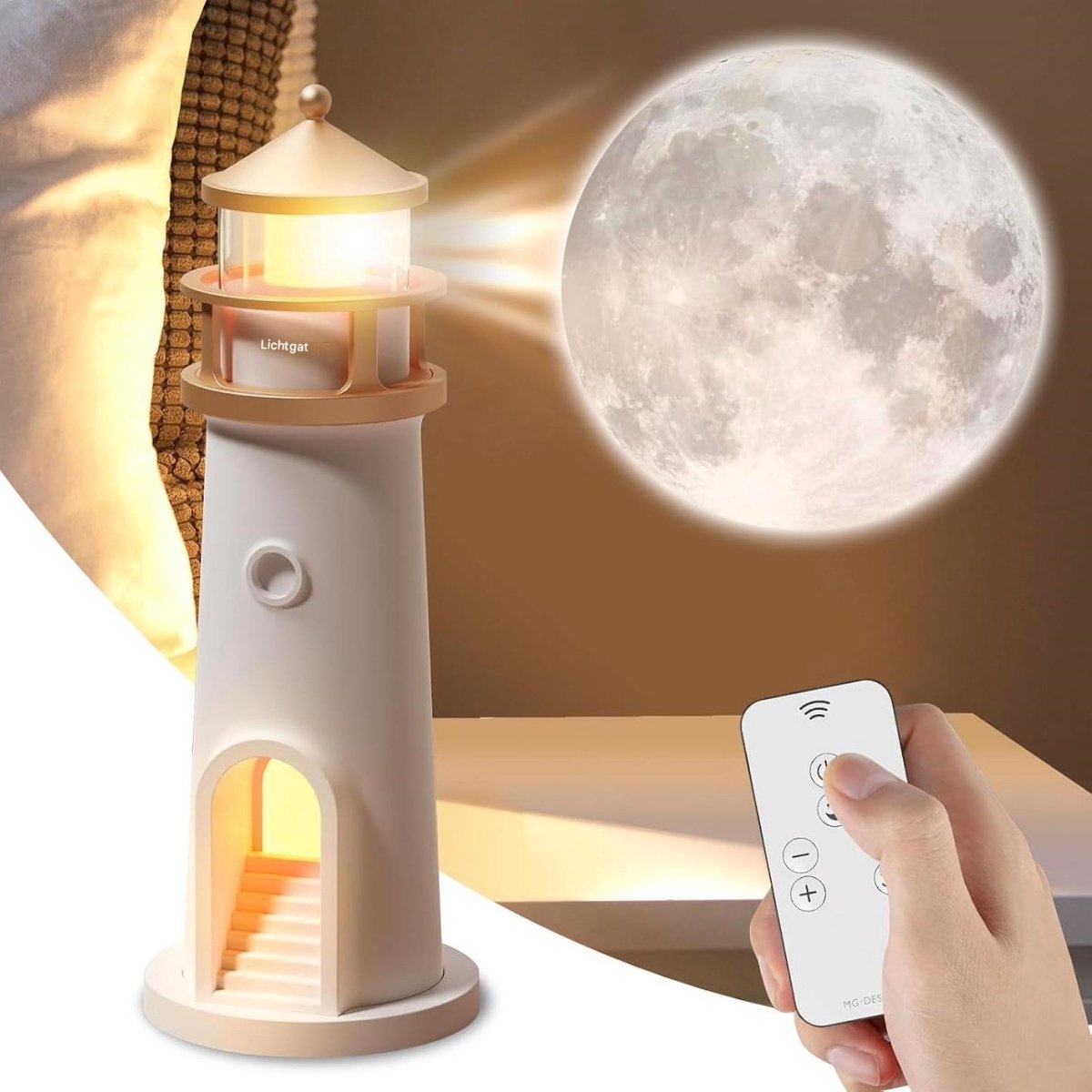 SSTRWGOOD Sfeerverlichting - Projectielamp met Afstandsbediening - Nachtlamp Leuchtturm 7x7x24cm - Geschikt voor Slaapkamer en Woonkamer - Kunststof - Incl. USB-kabel