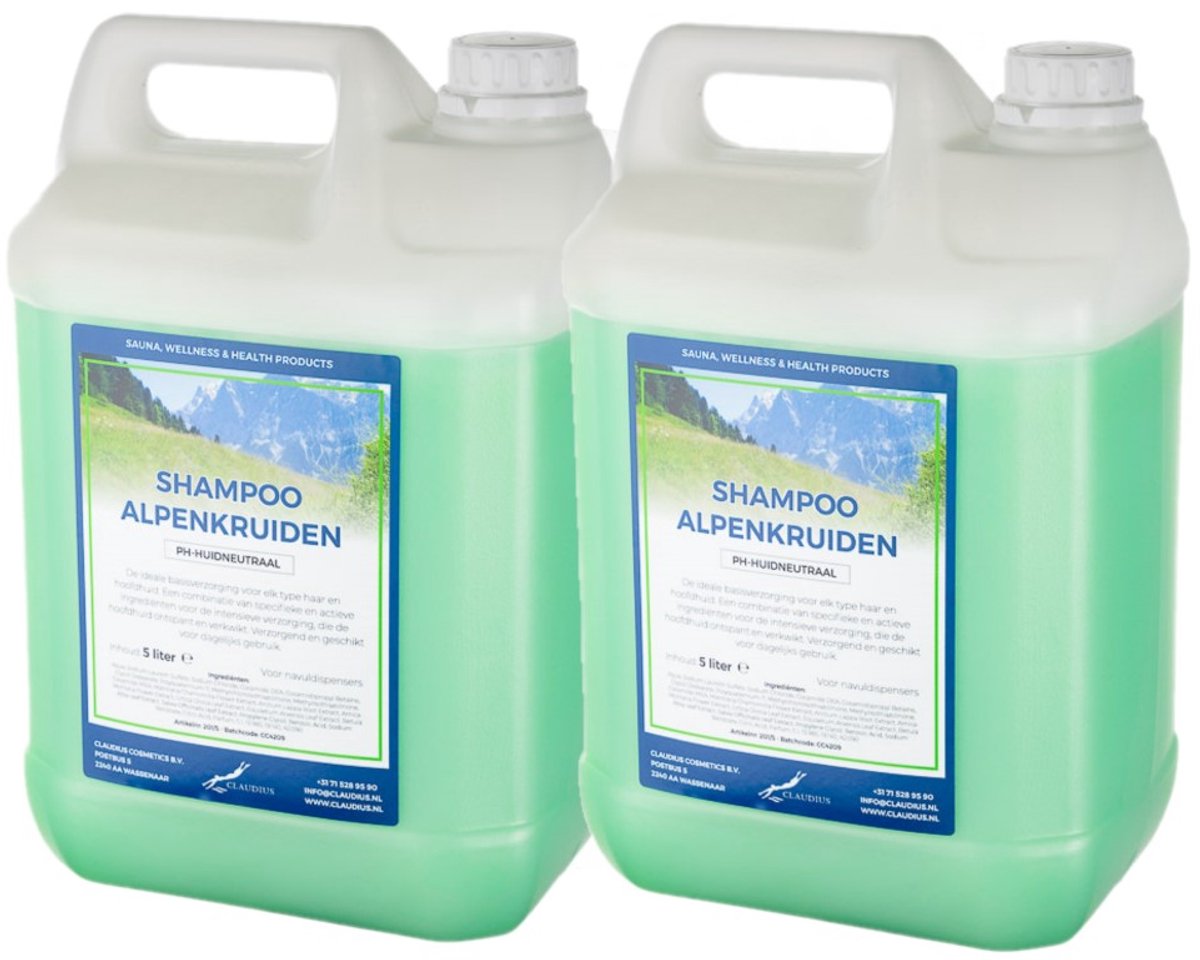Claudius Shampoo Alpenkruiden - 5 liter - set van 2 stuks - Navulling - Voordeelverpakking - Haarverzorging