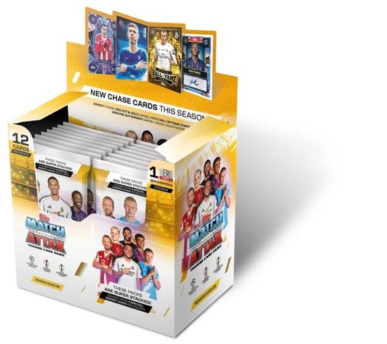 Boîte de cartes Match Attax. Nouvelles cartes chase, cartes infinity, hall of fame, cartes chaudes et froides, et autographes.