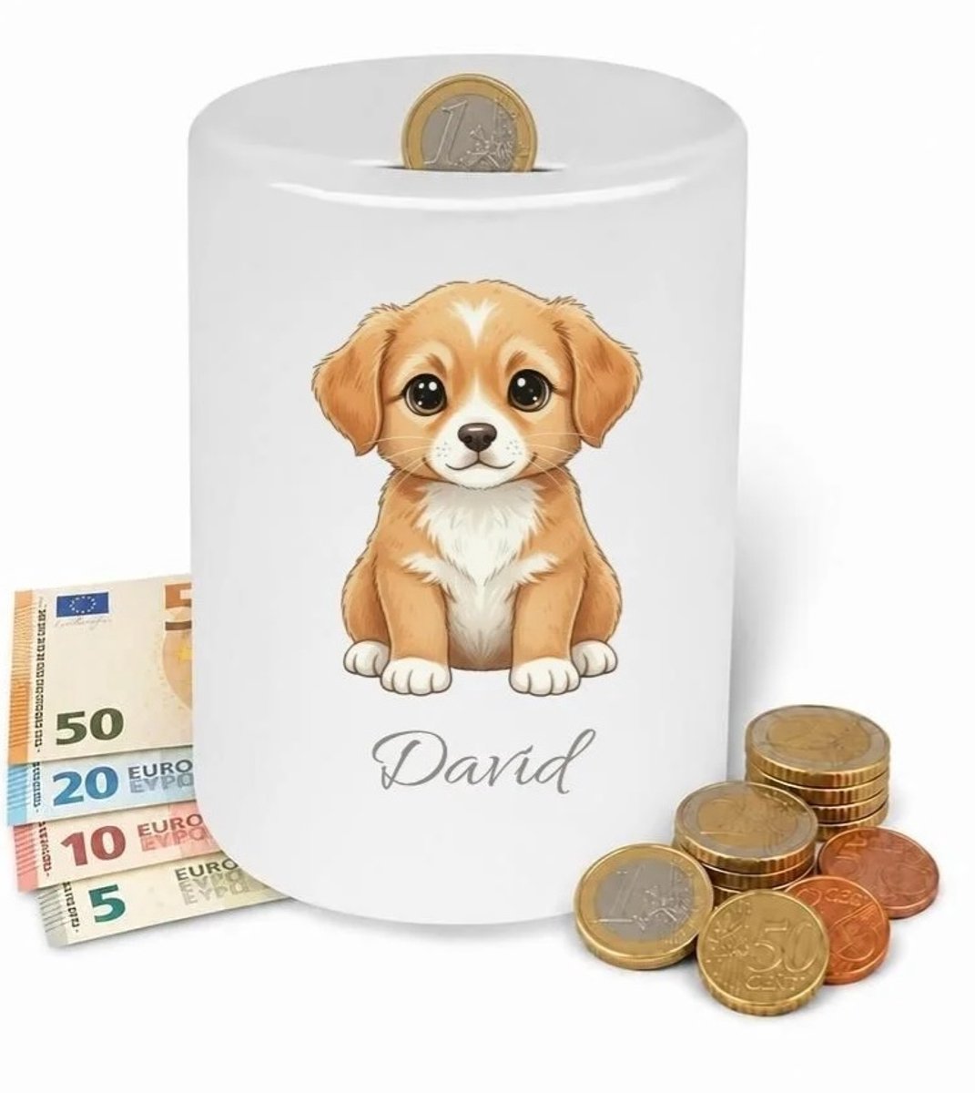 Spaarpot hondje - gepersonaliseerd - met eigen naam - kraam cadeau - verjaardagscadeau - kinderkamer - babykamer