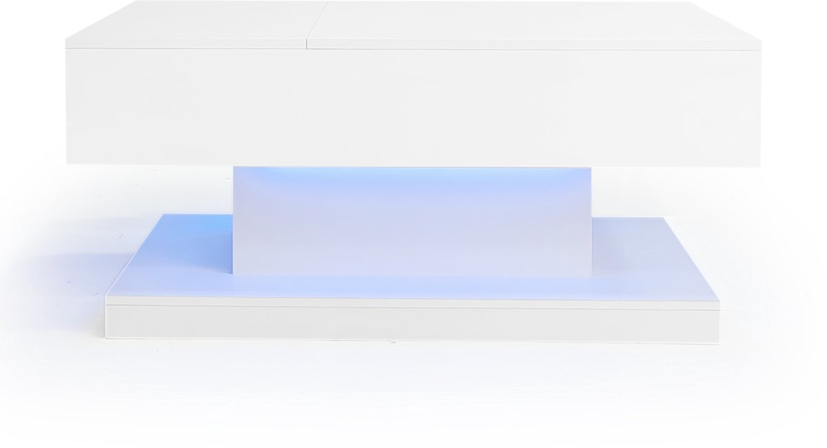 Salontafel - Hoogglans Wit - Hydraulisch Hefblad - LED-verlichting - Verborgen Opbergruimte - 100 x 50 x 45 cm