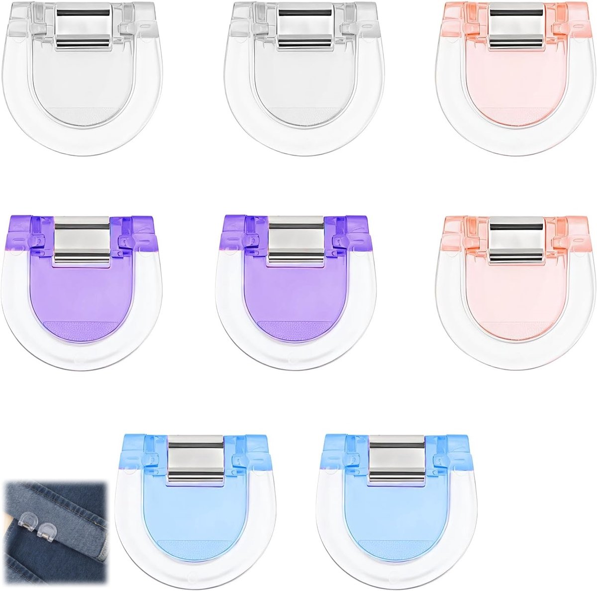 8 stuks -broekspijpclip - zoomverkorter clip - broekbeenclip - bevestigingsclip voor broekspijpen - 2,8 cm - voor jeans en lange broeken tegen slepend broekbeen - meerkleurig (oranje‑transparant‑blauw‑paars)