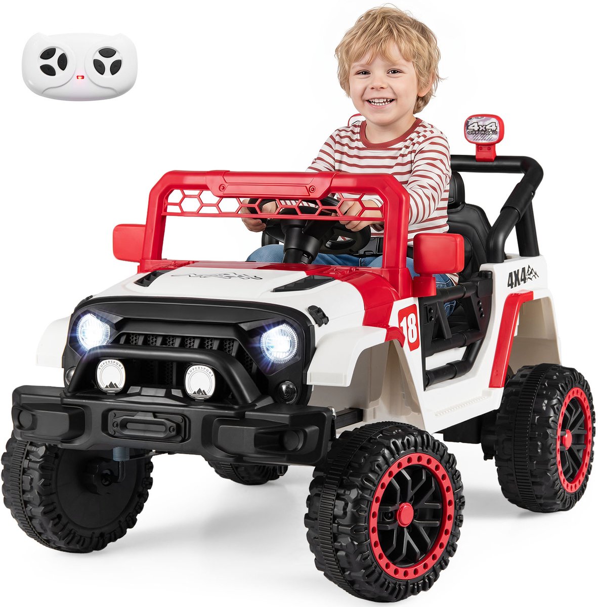 COSTWAY Elektrische auto, 12 V, Speelgoedaccuvoertuig kinderauto met 2 rijmodi, rood