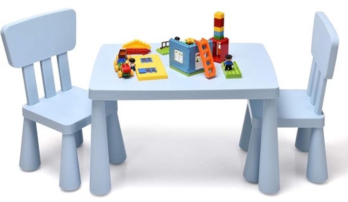 Stevige kindertafel met 2 stoelen - set - blauw - Eettafel, speeltafel en werktafel - voor kinderen van 1-7 jaar