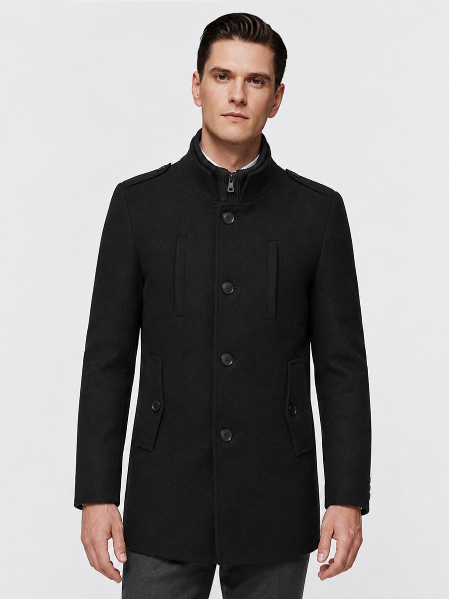 ALLTHEMEN Heren Wollen Winterjas met Opstaande Kraag - Kort Gevoerd Winterjack - M