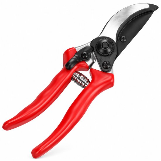 Rode snoeischaar met een SK5 koolstofstalen lemmet en een ergonomische handgreep. De schaar heeft een veer voor soepel openen.