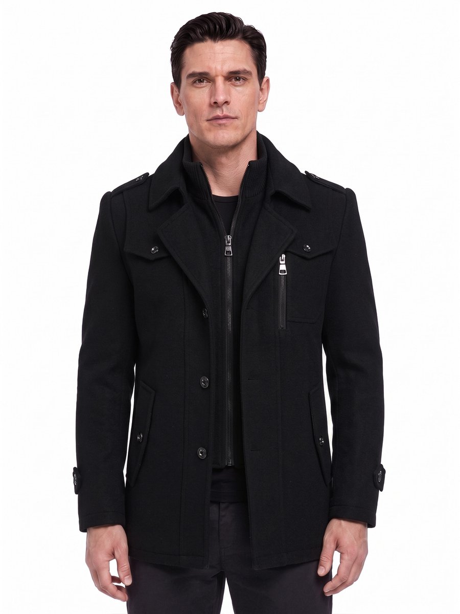 ALLTHEMEN Heren Dikke Jas - Multi-Kraag Multi-Zakken Jas - 3XL