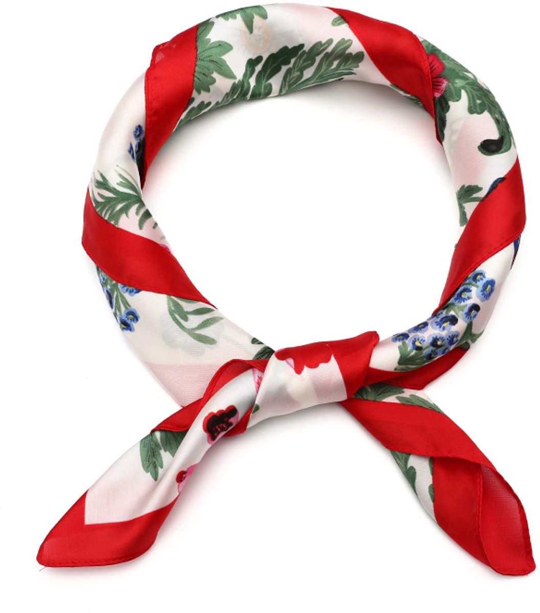 Rood zijdezacht halssjaaltje in bloemenmotief